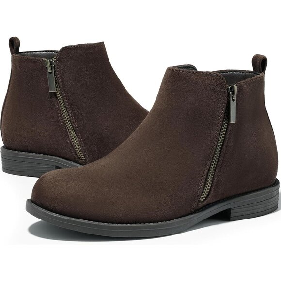 Women's Ankle Brown Boots Short Flat Low Heel Dress Chelsea Casual Classic - Picture 5 of 9